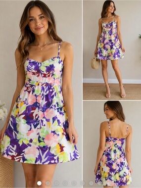 J. Crew Purple Multi Floral Spaghetti-Strap Mini Dress